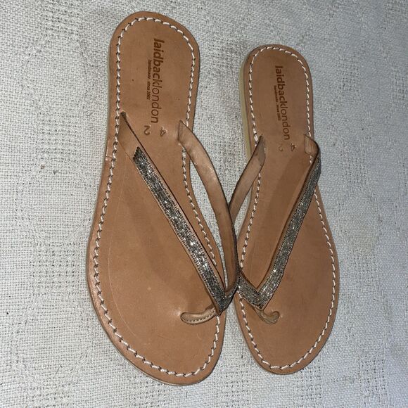 Laidback London Women’s Casual Thongs Size 42 U.S. 11 M Brown Leather Beach - Picture 4 of 12